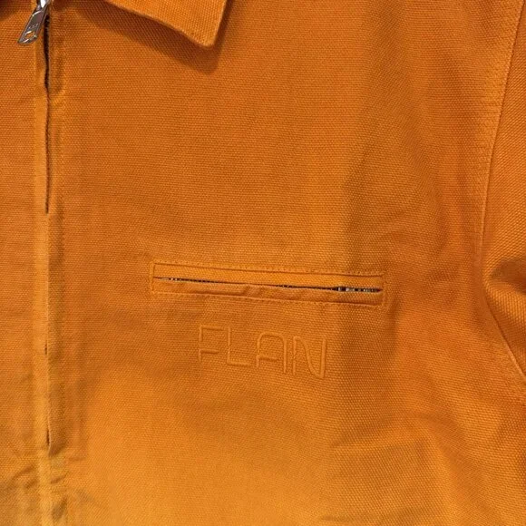 FLAN Jacket Mens Large Orange White Ombre Dip Dye Zip Front Work Chore Cotton